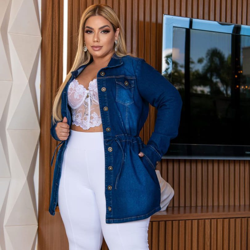 Parka Jeans Feminina Plus Size com Lycra