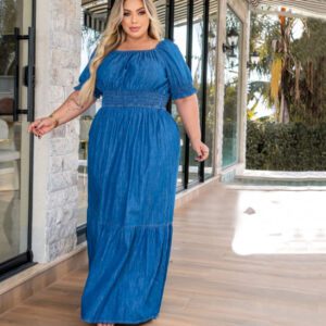 Vestido Longo Jeans Ciganinha Plus Size