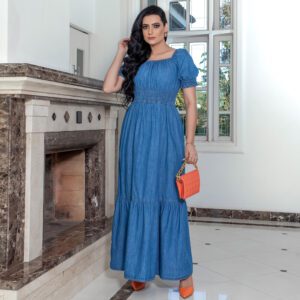 Vestido Longo Manga Ciganinha Ombro a Ombro