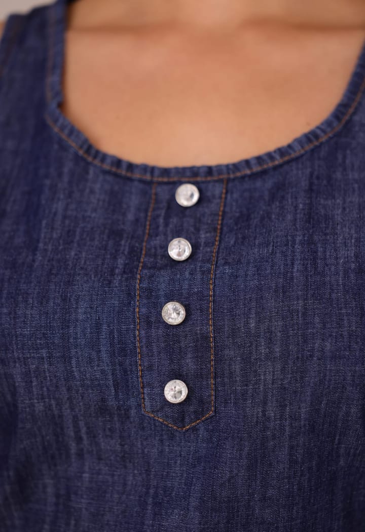 Blusa Regata Jeans feminina com botões - Imagem 5