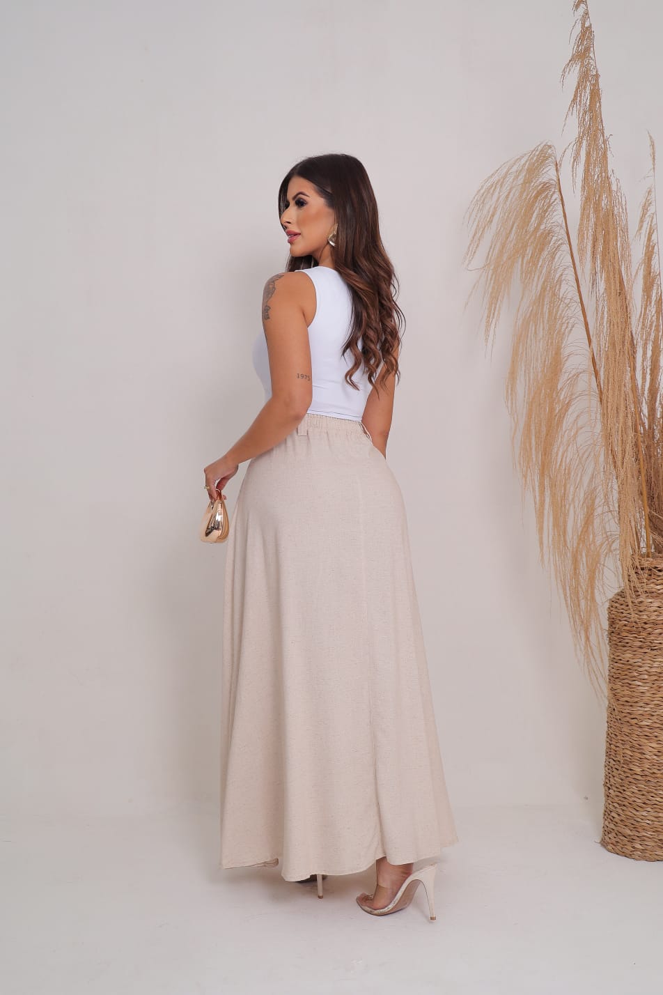 Saia longa de linho, evasê, elegante - Imagem 3