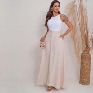 Saia longa de linho, evasê, elegante