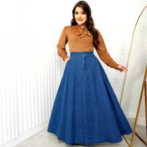 Saia longa jeans, elegante e casual