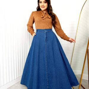 Saia longa jeans, elegante e casual