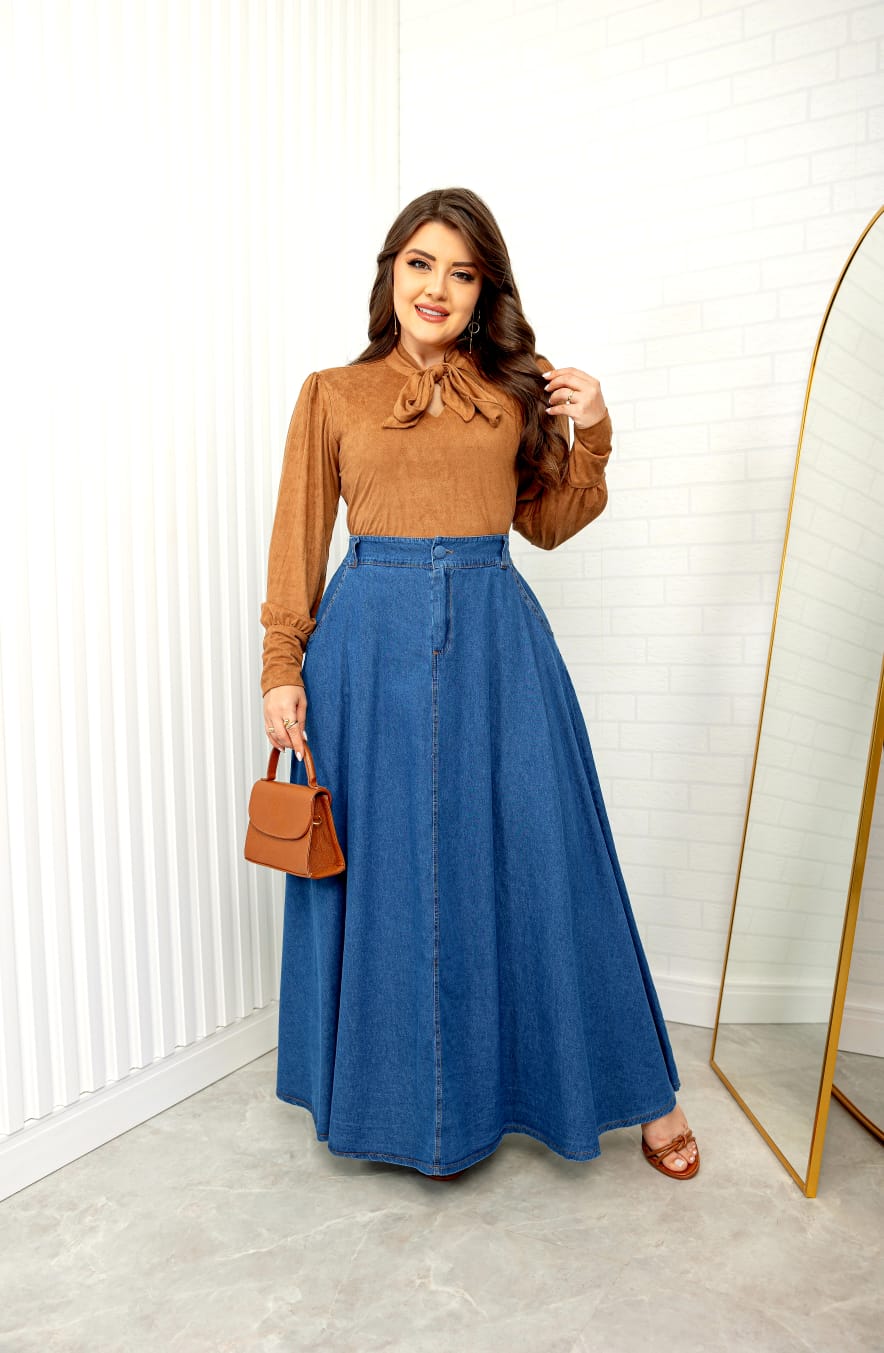 Saia longa jeans, elegante e casual - Imagem 4