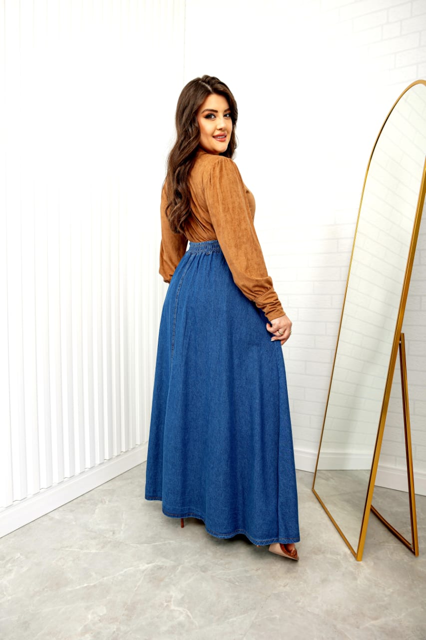 Saia longa jeans, elegante e casual - Imagem 3