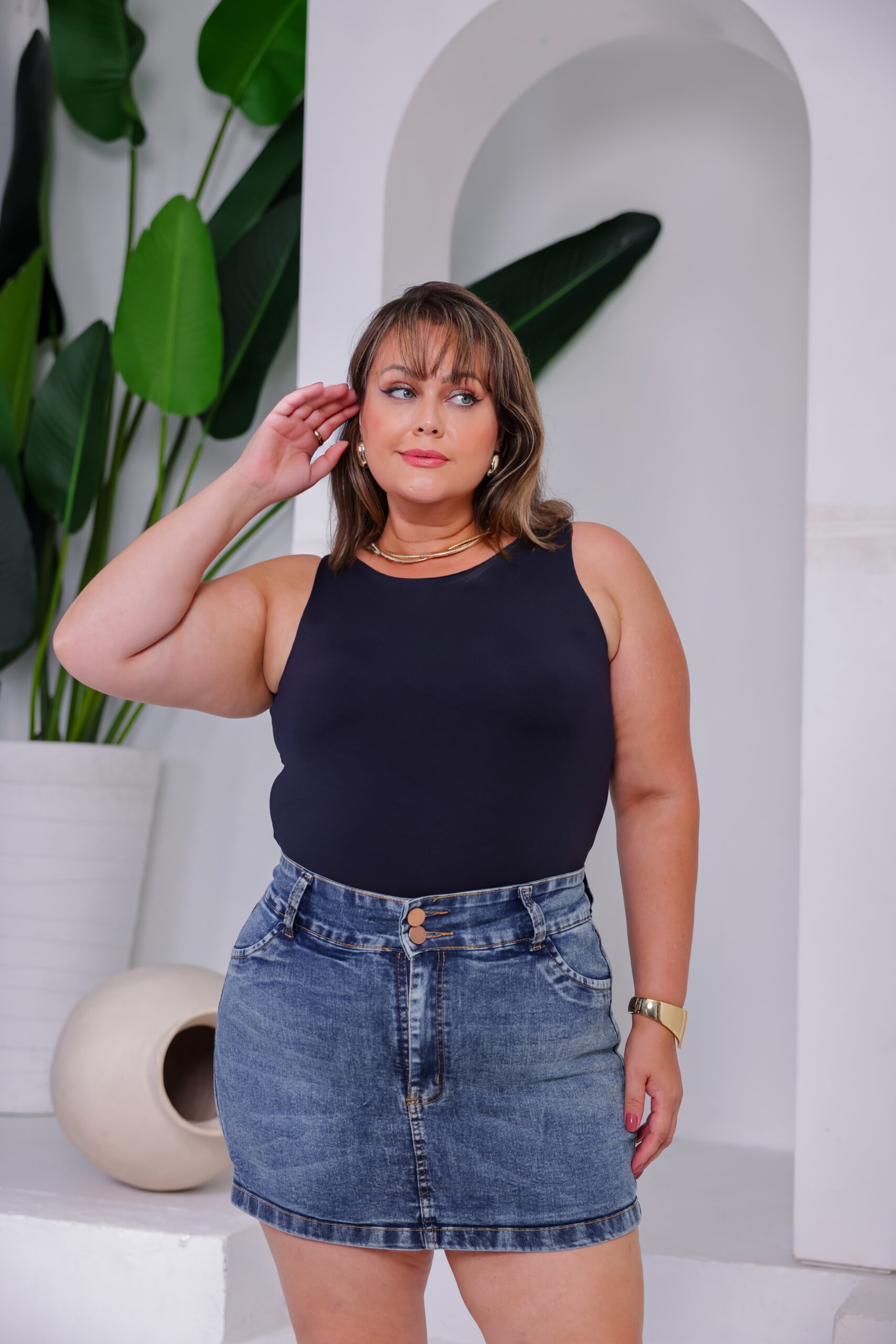 Shorts Saia Jeans com bolso, plus size - Imagem 2