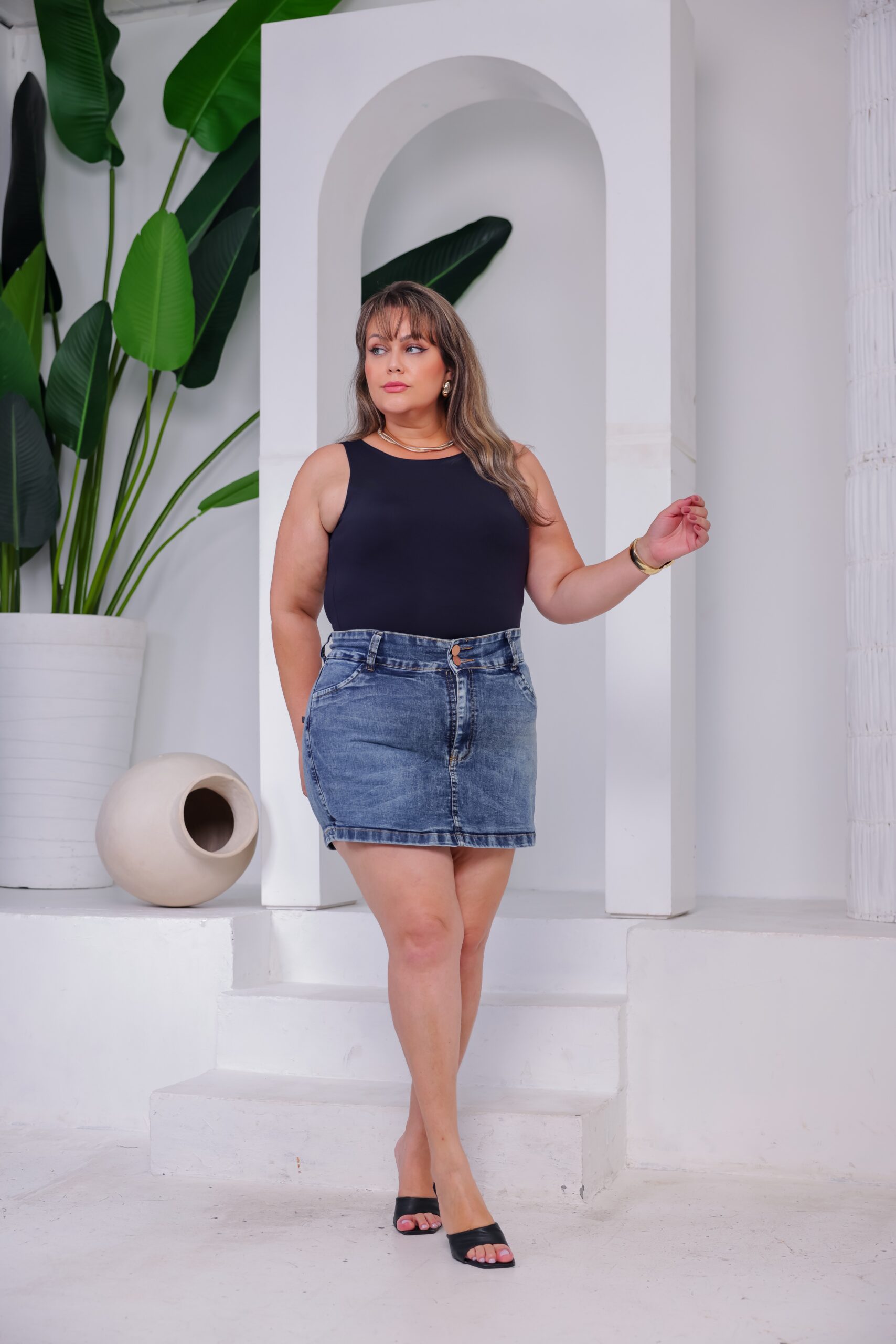 Shorts Saia Jeans com bolso, plus size - Imagem 3