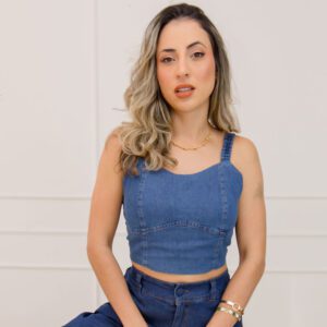 Cropped Jeans com elástico nas costas