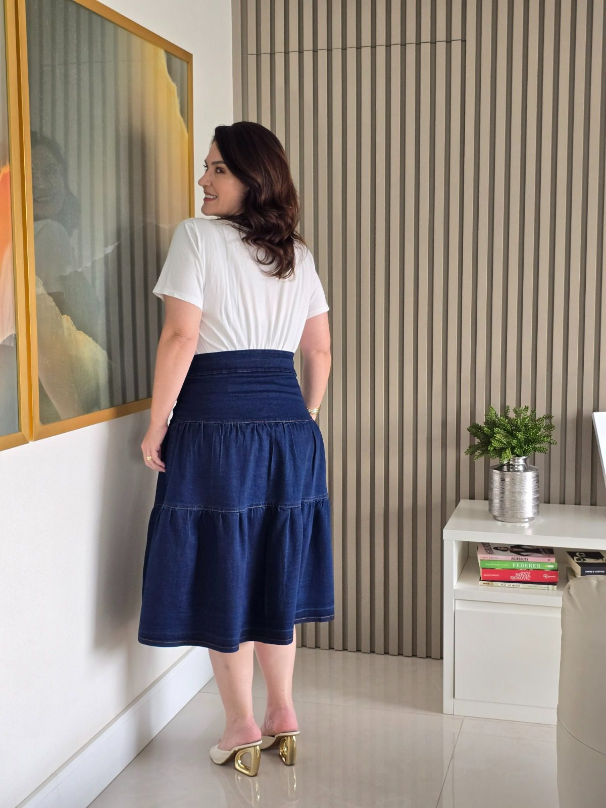 Saia Jeans cintura alta com marias - Imagem 2