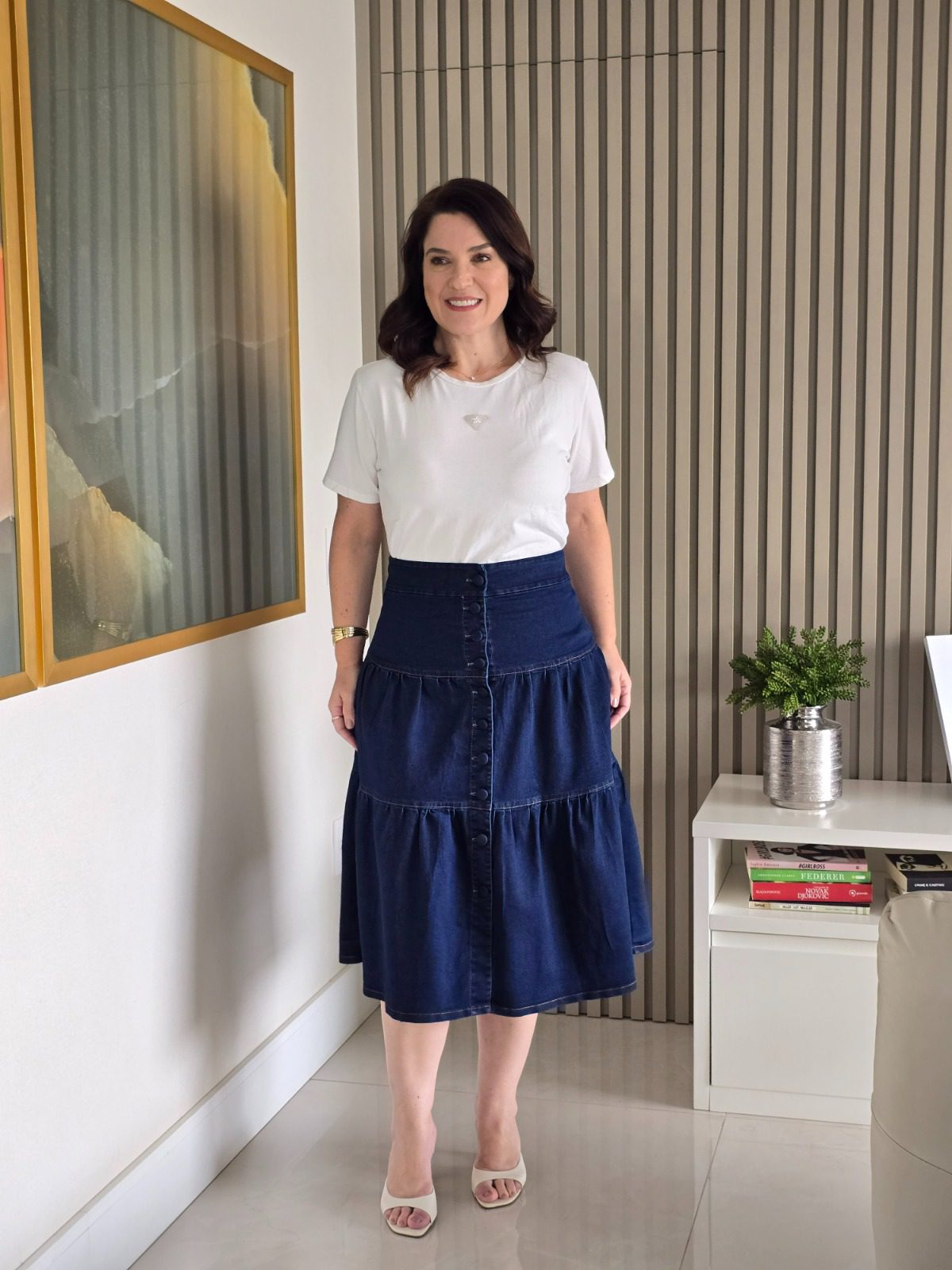 Saia Jeans cintura alta com marias - Imagem 3