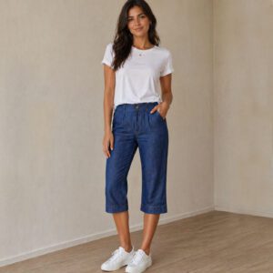 Calça Jeans Pantacourt Cintura Alta Premium