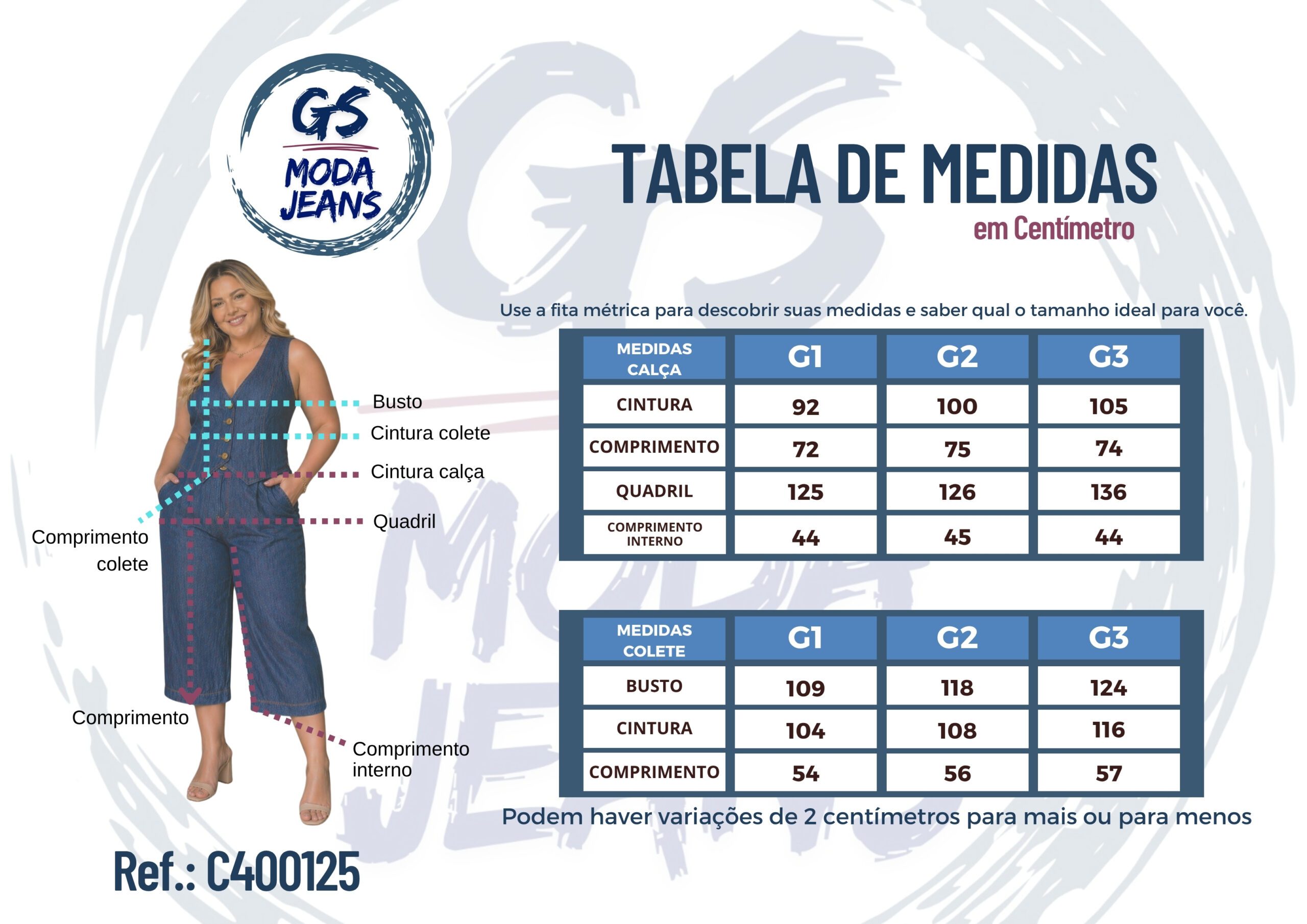 Conjunto Jeans Pantacourt com Colete Plus Size - Imagem 2