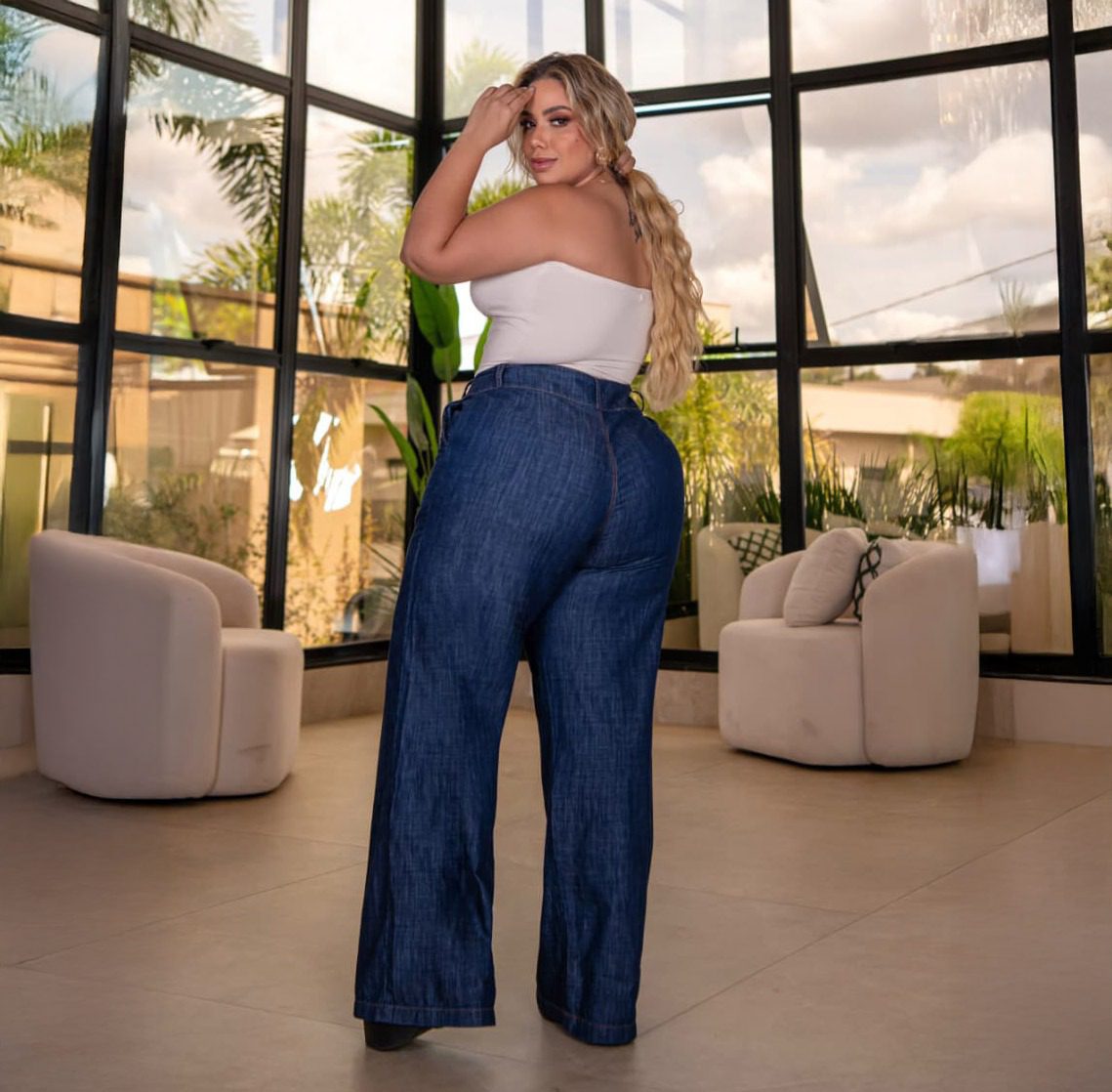 Calça Jeans Pantalona Premium Cintura Alta - Imagem 3
