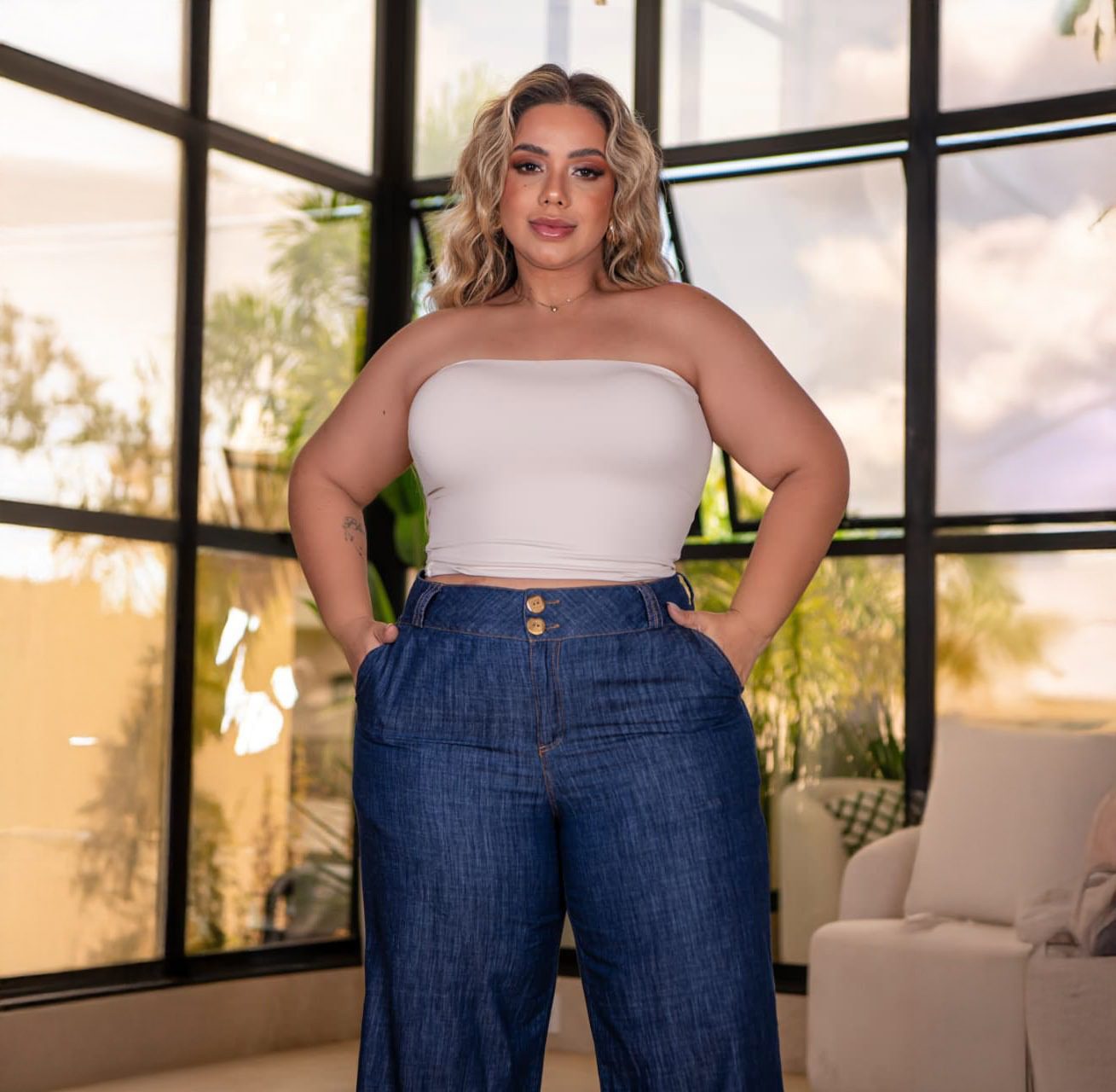 Calça Jeans Pantalona Premium Cintura Alta - Imagem 2