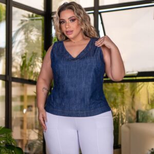 Blusa Regata Jeans Feminina plus size