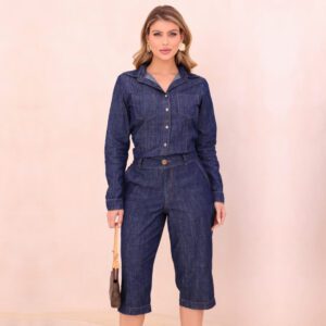 Conjunto Jeans Pantacourt com Camisa