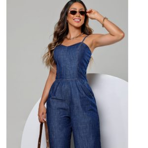 Macacão Jeans Feminino, Alça ajustável
