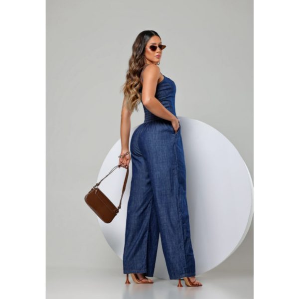 Macacão Jeans Feminino, Alça ajustável - Imagem 3