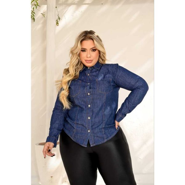 Camisa Jeans Plus Size, manga longa com opção de uso manga 3/4 - Imagem 2