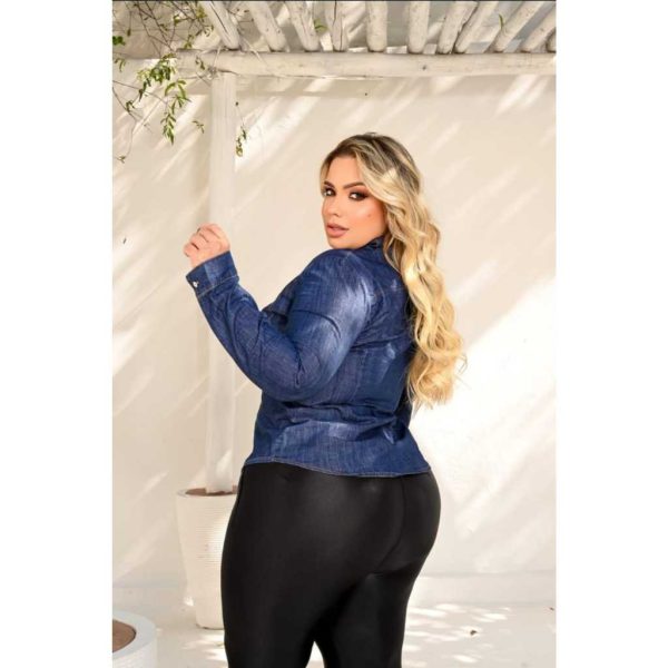 Camisa Jeans Plus Size, manga longa com opção de uso manga 3/4 - Imagem 3