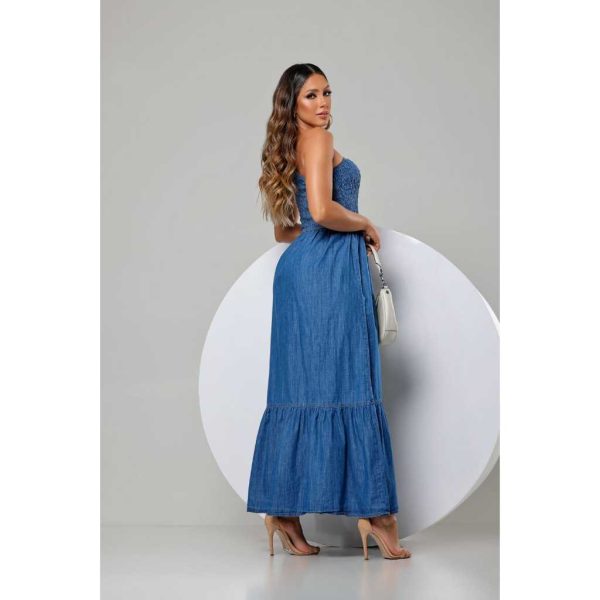 Vestido Jeans Longo , um ombro, casual GS - Imagem 4