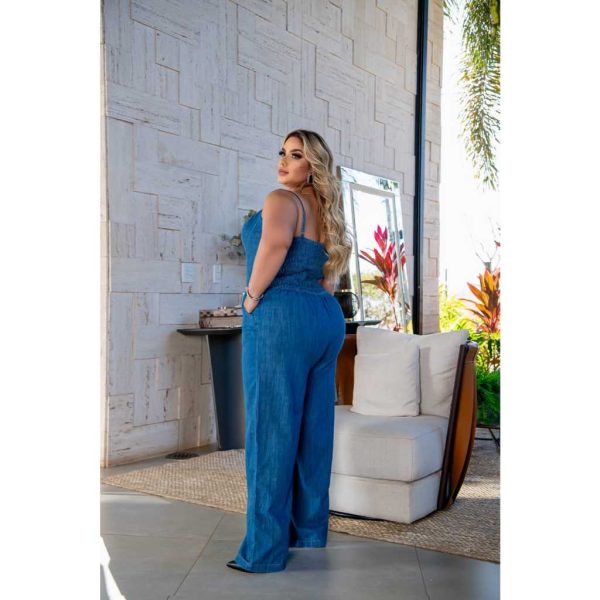 Macacão Feminino Jeans Lavagem clara, Plus Size - Imagem 3