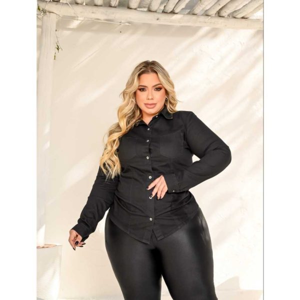 Camisa Jeans Plus Size, manga longa com opção de uso manga 3/4 - Imagem 4