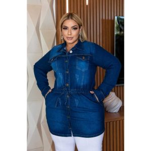 Jaqueta Parka Jeans, Plus Size, lavagem escura