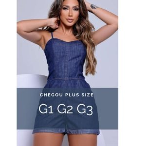 MACAQUINHO JEANS PLUS SIZE, ALÇA AJUSTÁVEL, DOBRA NA BARRA