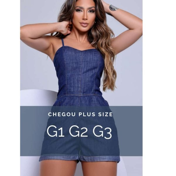 MACAQUINHO JEANS PLUS SIZE, ALÇA AJUSTÁVEL, DOBRA NA BARRA