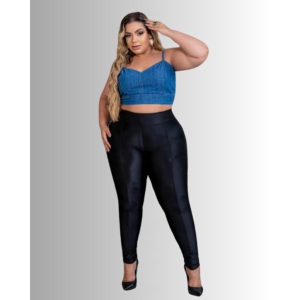 Cropped Jeans Plus Size, elásticos nas costas, alça ajustável - Imagem 5