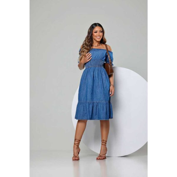 Vestido Jeans Ciganinha, ombro a ombro. - Imagem 3