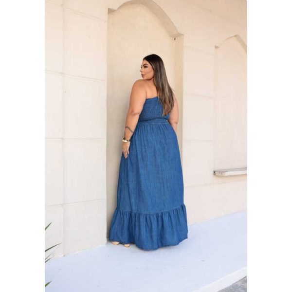 Vestido Jeans Longo, um ombro, casual e elegante, GS - Imagem 2