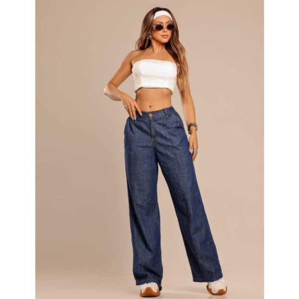 Calça Pantalona Jeans Wide Leg Cintura Alta - Imagem 3