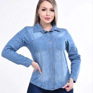 Camisa Jeans, manga longa com opção de uso manga 3/4