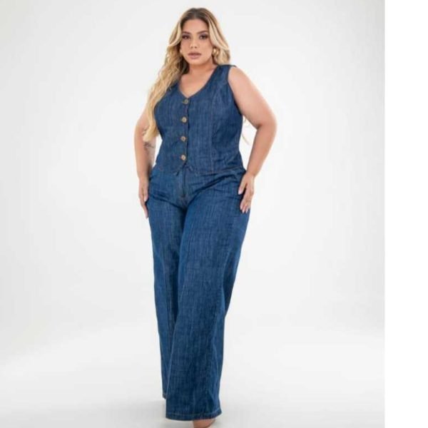 Conjunto Colete e Calça Pantalona Jeans, Plus Size - Imagem 6