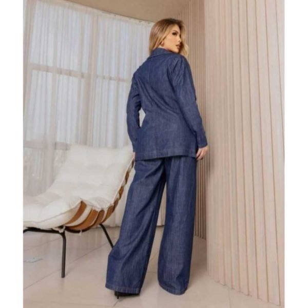 Conjunto de Blazer, Crooped e Calça Pantalona  Jeans, elegante casual - Imagem 4
