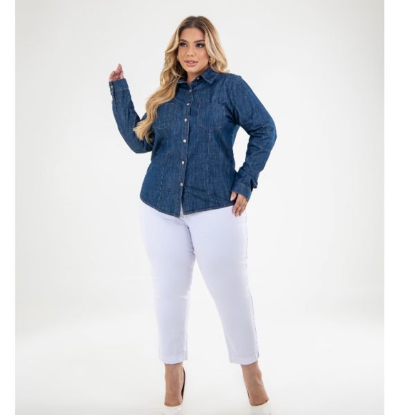Camisa Jeans Feminina, Confortável, casual - Imagem 4