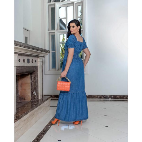 Vestido longo, Manga ciganinha - ombro a ombro, com babado e detalhe em lastex - Imagem 2