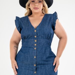 Vestido Tubinho com manga esvoaçante Plus Size