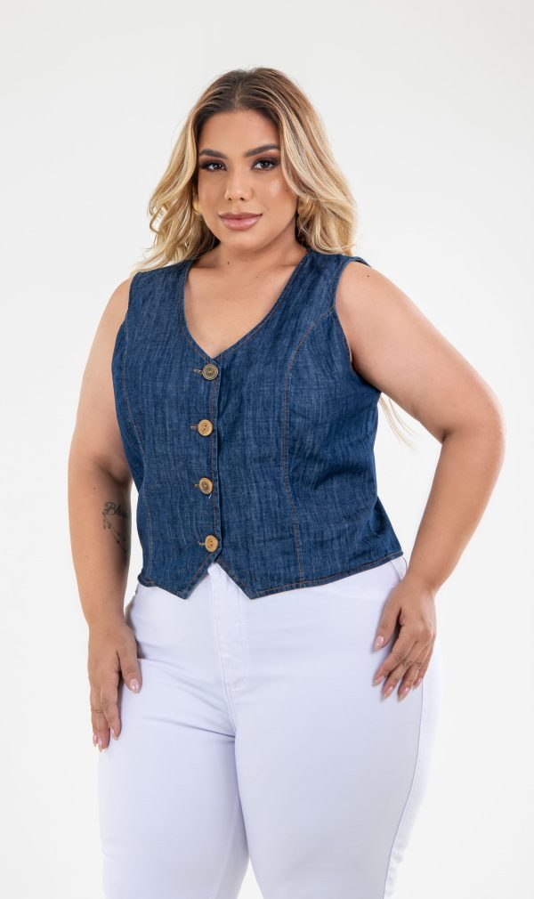 Colete Jeans Feminino, Plus Size - Imagem 2
