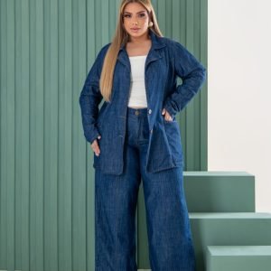 Conjunto Blazer e Calça Pantalona Jeans Plus Size