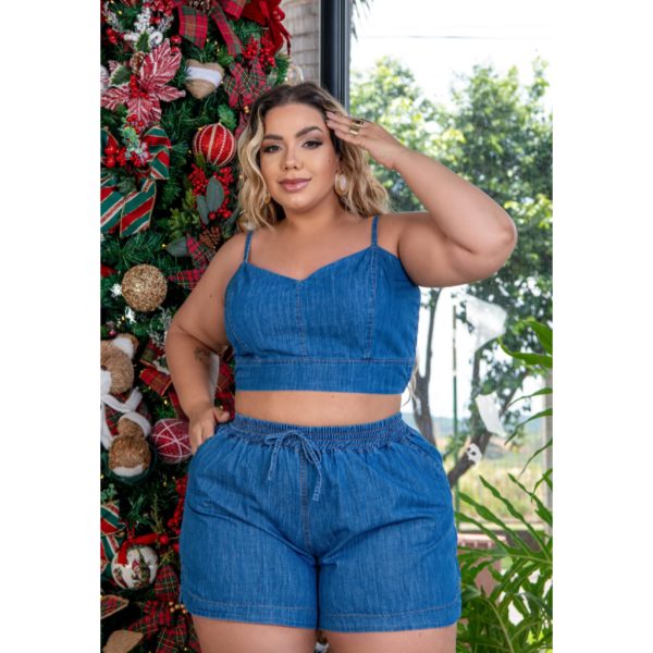 CONJUNTO SHORTS E CROPPED JEANS, PLUS SIZE
