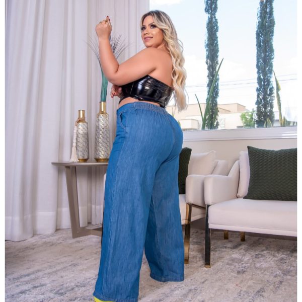 Calça Pantalona, Wide Leg, Plus Size, lavagem clara - Imagem 3