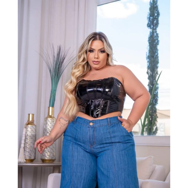 Calça Pantalona, Wide Leg, Plus Size, lavagem clara - Imagem 2