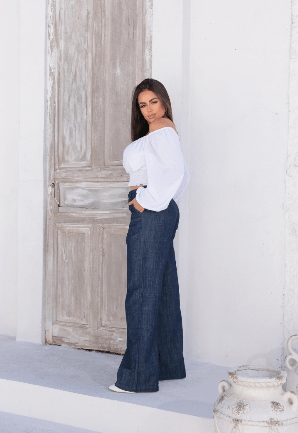Calça Pantalona Jeans, cintura alta elegante - Imagem 6