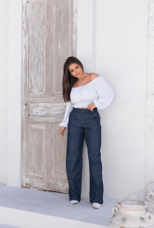 Calça Pantalona Jeans, cintura alta elegante - Imagem 3