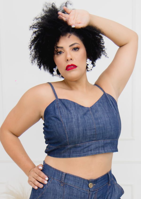 Conjunto Cropped e Calça Pantalona Jeans Plus Size - Imagem 5