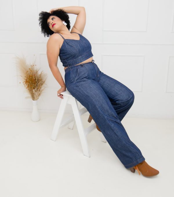 Conjunto Cropped e Calça Pantalona Jeans Plus Size - Imagem 6